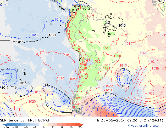 Drucktendenz ECMWF Do 30.05.2024 09 UTC