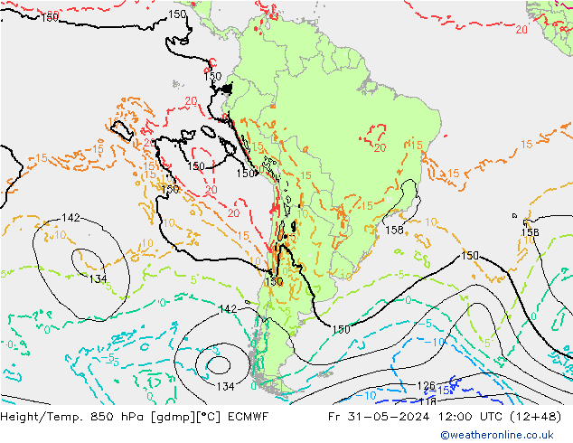 Z500/Rain (+SLP)/Z850 ECMWF vie 31.05.2024 12 UTC