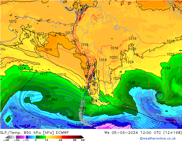 SLP/Temp. 850 hPa ECMWF  05.06.2024 12 UTC