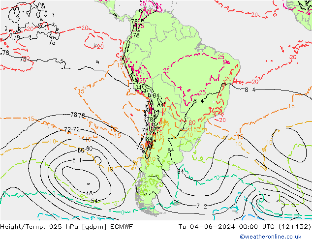 Height/Temp. 925 hPa ECMWF Tu 04.06.2024 00 UTC