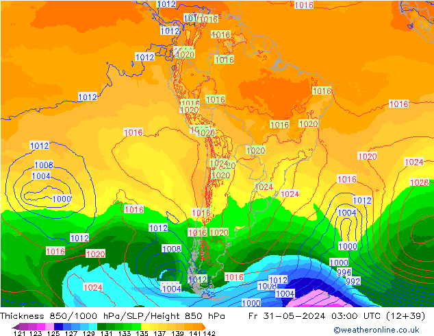 Thck 850-1000 hPa ECMWF Fr 31.05.2024 03 UTC