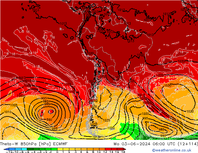 Theta-W 850hPa ECMWF lun 03.06.2024 06 UTC