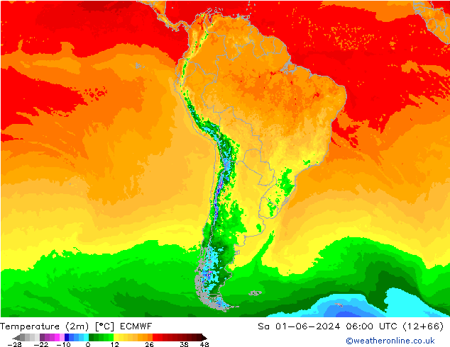 Temperatura (2m) ECMWF sáb 01.06.2024 06 UTC