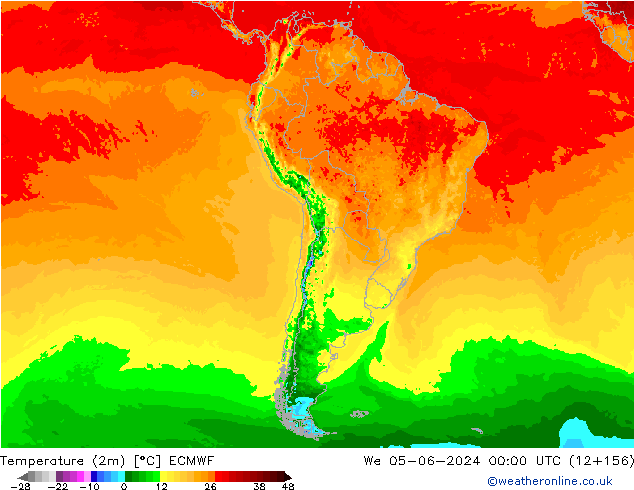 Temperature (2m) ECMWF We 05.06.2024 00 UTC