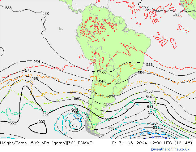 Z500/Rain (+SLP)/Z850 ECMWF vie 31.05.2024 12 UTC