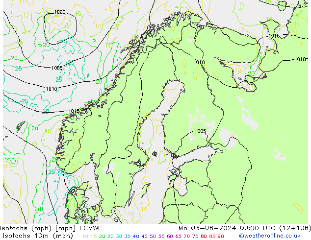 Eşrüzgar Hızları mph ECMWF Pzt 03.06.2024 00 UTC