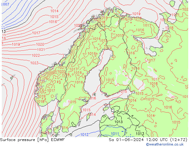 Surface pressure ECMWF Sa 01.06.2024 12 UTC