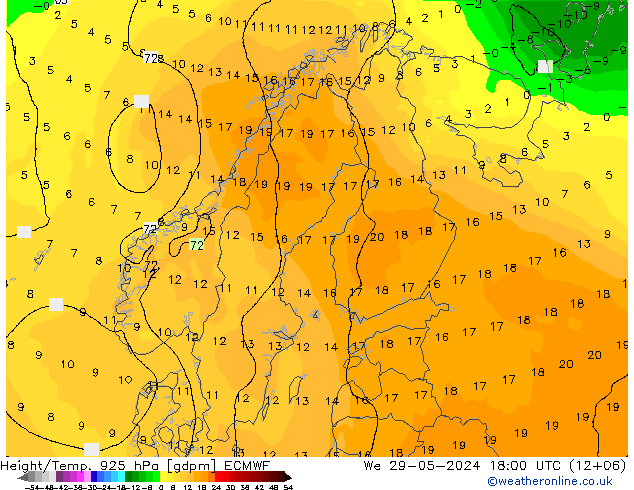 Height/Temp. 925 hPa ECMWF St 29.05.2024 18 UTC