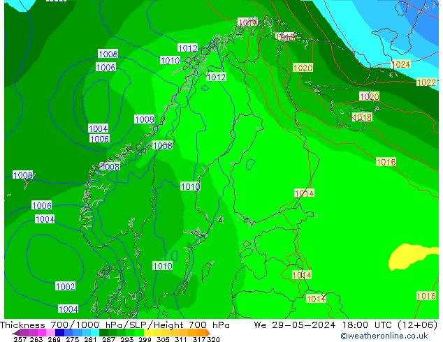 Thck 700-1000 hPa ECMWF St 29.05.2024 18 UTC