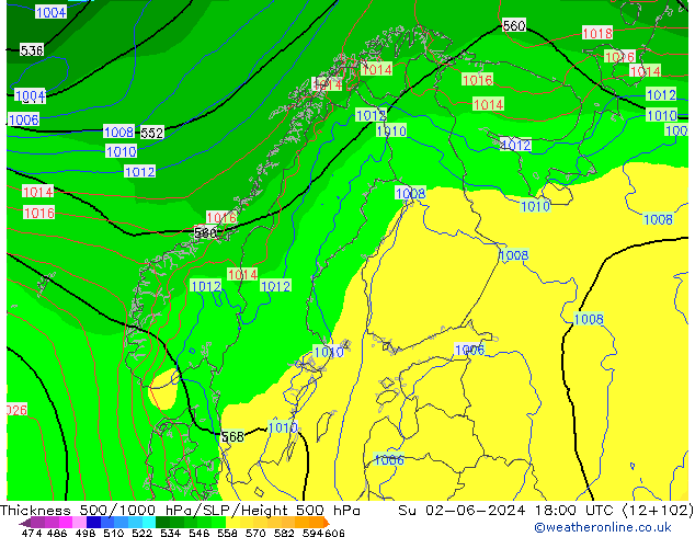 Thck 500-1000гПа ECMWF Вс 02.06.2024 18 UTC