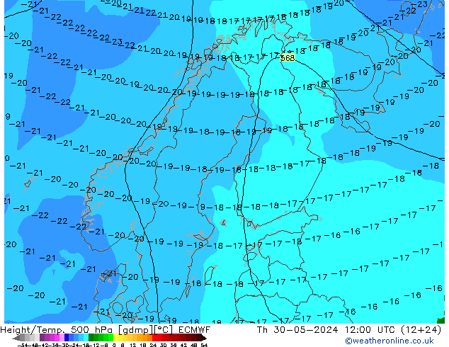 Z500/Rain (+SLP)/Z850 ECMWF Th 30.05.2024 12 UTC