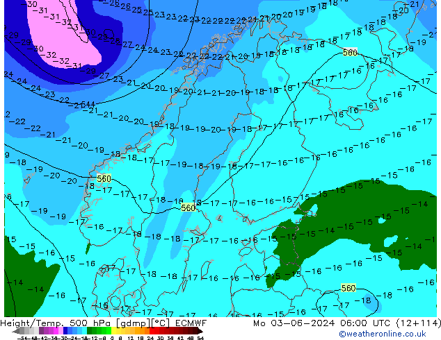 Height/Temp. 500 hPa ECMWF  03.06.2024 06 UTC