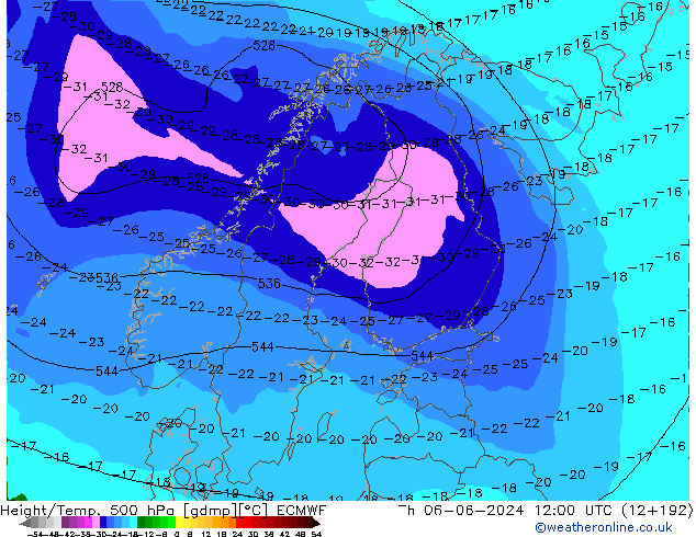 Z500/Rain (+SLP)/Z850 ECMWF  06.06.2024 12 UTC