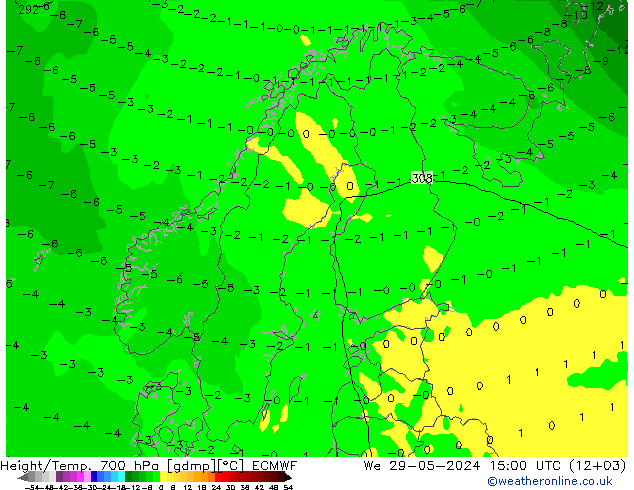 Height/Temp. 700 hPa ECMWF We 29.05.2024 15 UTC