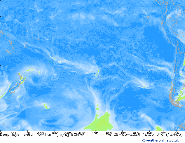 Deep layer shear (0-1km) ECMWF wo 29.05.2024 15 UTC