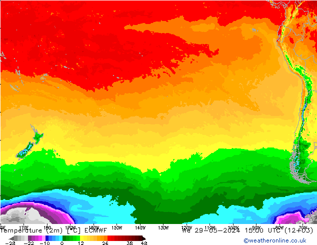 Temperatuurkaart (2m) ECMWF wo 29.05.2024 15 UTC