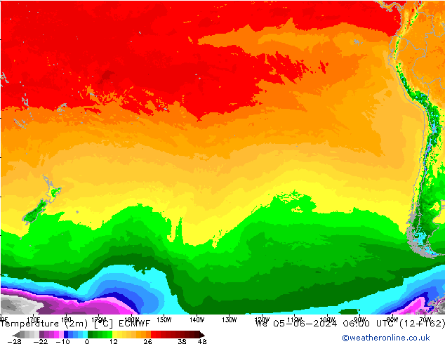 Temperatura (2m) ECMWF Qua 05.06.2024 06 UTC