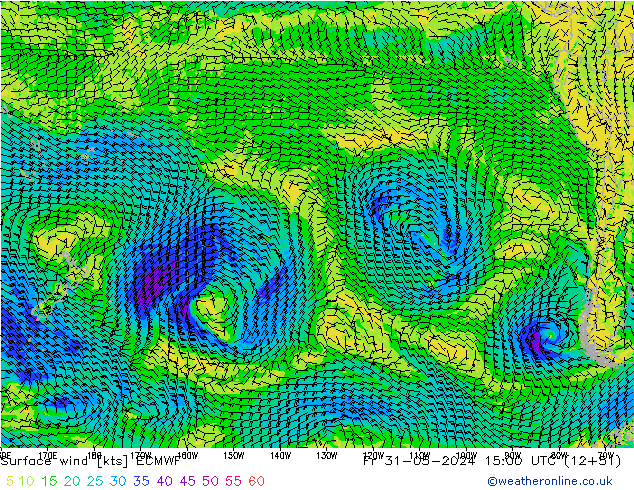 Rüzgar 10 m ECMWF Cu 31.05.2024 15 UTC