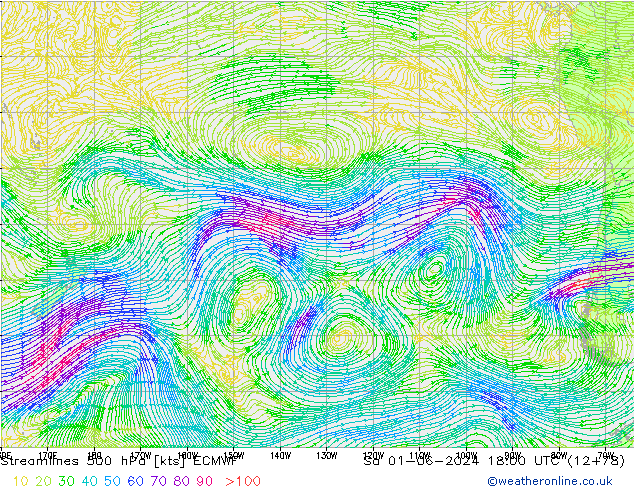 Streamlines 500 hPa ECMWF Sa 01.06.2024 18 UTC