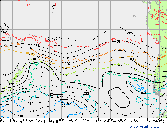 Z500/Rain (+SLP)/Z850 ECMWF  30.05.2024 12 UTC