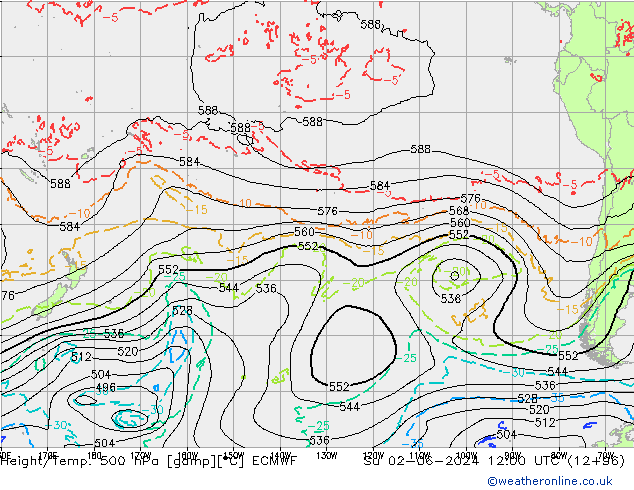 Z500/Regen(+SLP)/Z850 ECMWF zo 02.06.2024 12 UTC