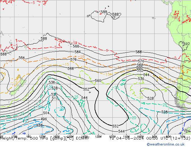 Height/Temp. 500 hPa ECMWF Tu 04.06.2024 00 UTC