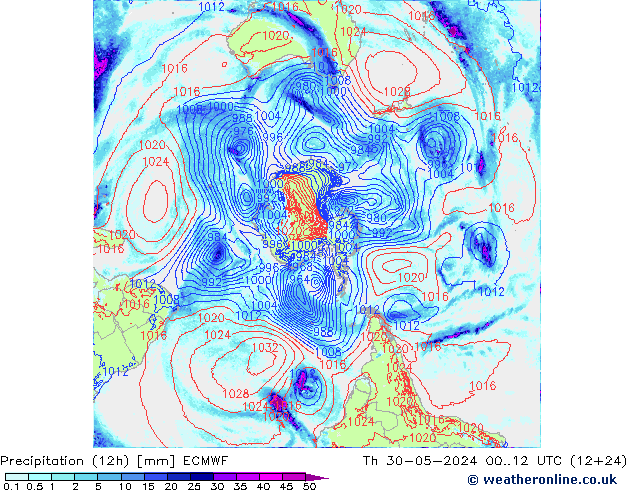 Precipitation (12h) ECMWF Th 30.05.2024 12 UTC