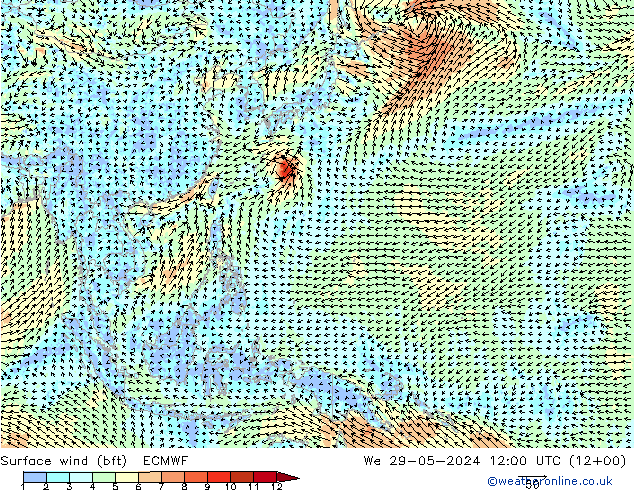 Surface wind (bft) ECMWF We 29.05.2024 12 UTC