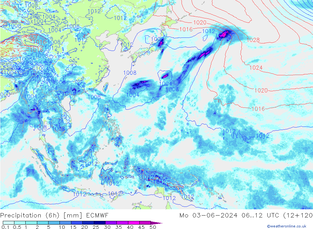 Precipitazione (6h) ECMWF lun 03.06.2024 12 UTC