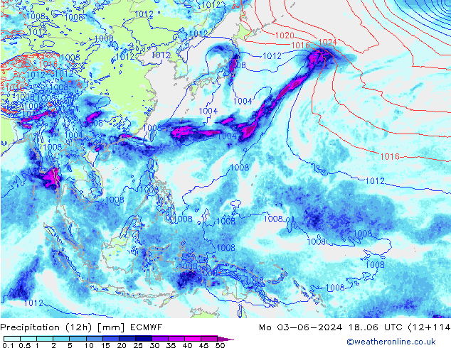 Precipitation (12h) ECMWF Mo 03.06.2024 06 UTC