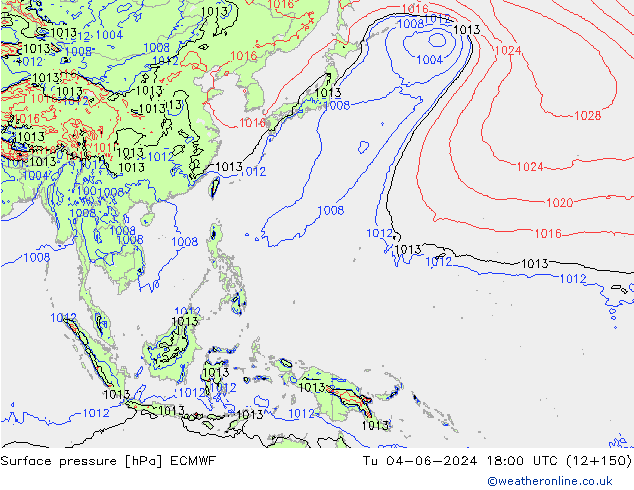 pressão do solo ECMWF Ter 04.06.2024 18 UTC