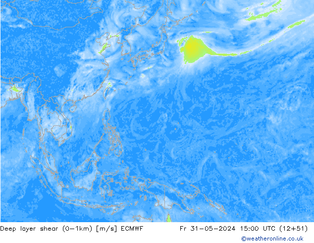 Deep layer shear (0-1km) ECMWF Sex 31.05.2024 15 UTC