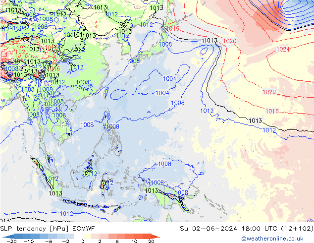 SLP tendency ECMWF Su 02.06.2024 18 UTC