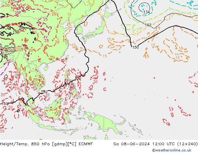 Hoogte/Temp. 850 hPa ECMWF za 08.06.2024 12 UTC