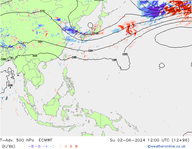 T-Adv. 500 hPa ECMWF Su 02.06.2024 12 UTC