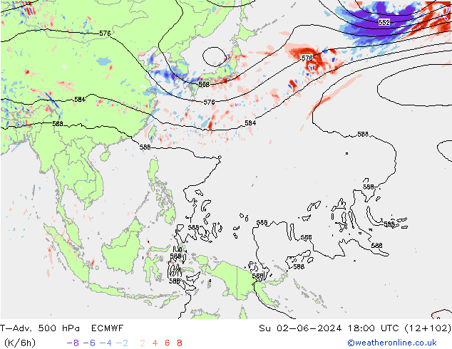 T-Adv. 500 hPa ECMWF Ne 02.06.2024 18 UTC