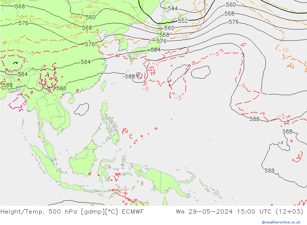 Hoogte/Temp. 500 hPa ECMWF wo 29.05.2024 15 UTC