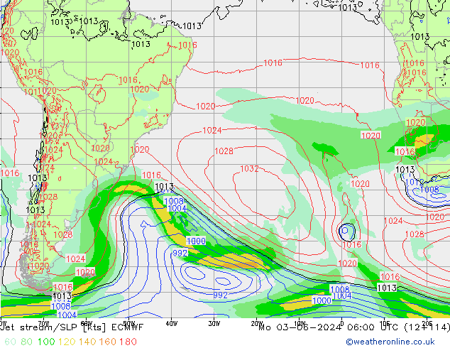 Jet Akımları/SLP ECMWF Pzt 03.06.2024 06 UTC