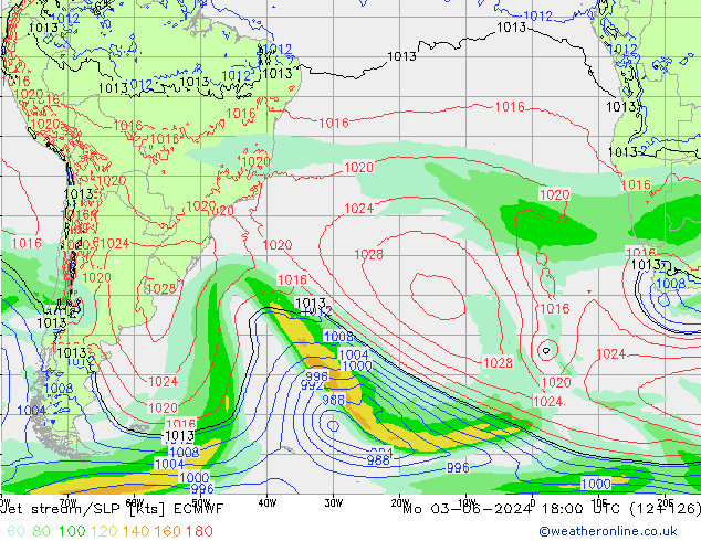 Prąd strumieniowy ECMWF pon. 03.06.2024 18 UTC