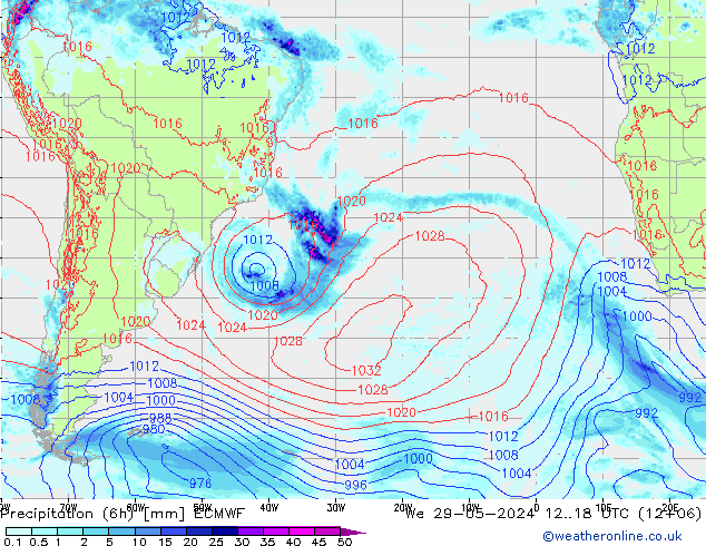 Precipitation (6h) ECMWF We 29.05.2024 18 UTC