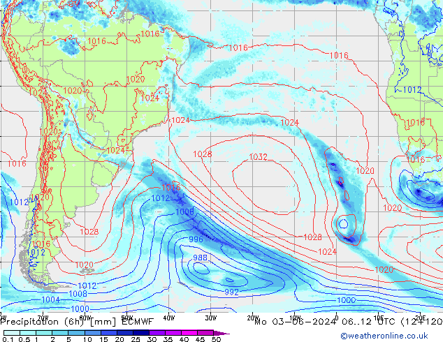 Z500/Rain (+SLP)/Z850 ECMWF Mo 03.06.2024 12 UTC