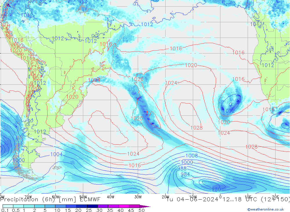 Precipitation (6h) ECMWF Tu 04.06.2024 18 UTC