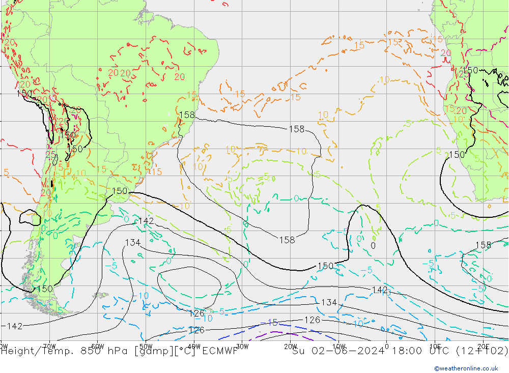 Z500/Yağmur (+YB)/Z850 ECMWF Paz 02.06.2024 18 UTC