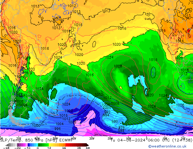 SLP/Temp. 850 hPa ECMWF di 04.06.2024 06 UTC