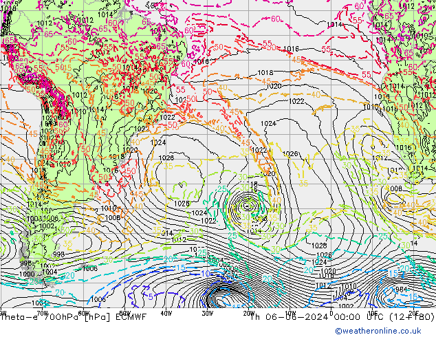 Theta-e 700hPa ECMWF Qui 06.06.2024 00 UTC