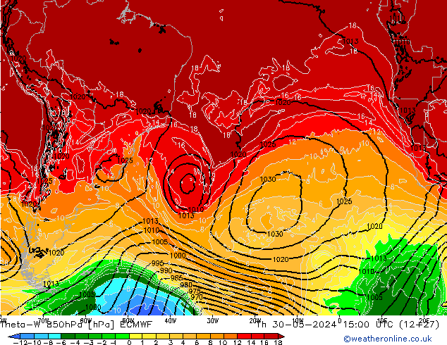 Theta-W 850hPa ECMWF Qui 30.05.2024 15 UTC