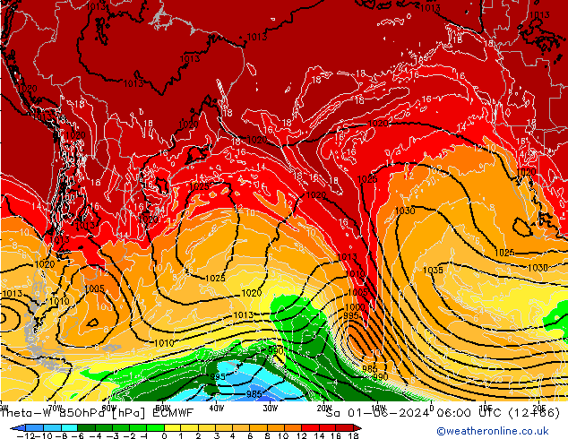 Theta-W 850гПа ECMWF сб 01.06.2024 06 UTC