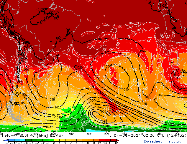 Theta-W 850hPa ECMWF wto. 04.06.2024 00 UTC