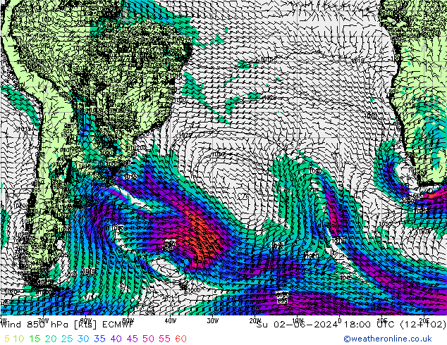 ветер 850 гПа ECMWF Вс 02.06.2024 18 UTC