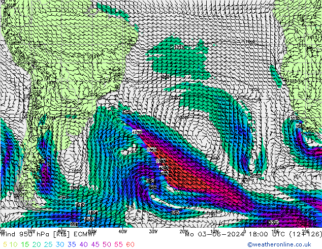 wiatr 950 hPa ECMWF pon. 03.06.2024 18 UTC